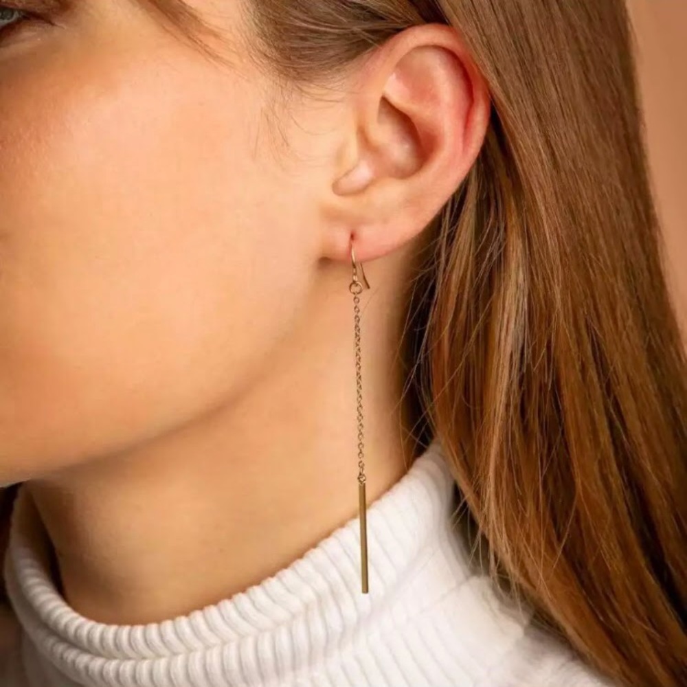 ⚜️𝟯𝟬%𝗢𝗙𝗙 𝗯𝘂𝗻𝗱𝗹𝗲𝘀 𝟯+⚜️ NEW Gold Bar Chain Stainless Steel Drop Earrings - Picture 5 of 9